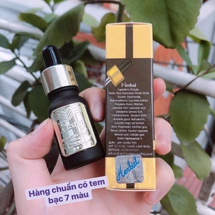 Bao bì serum nghệ Herbal Plus Turmeric Gold Serum Extra White 10 ml hộp vàng đen
